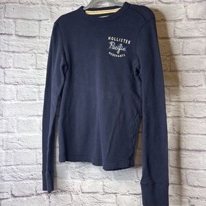 NWT Hollister Waffle Knit Shirt Mens M Navy Blue Long Sleeve Pullover Crew Neck